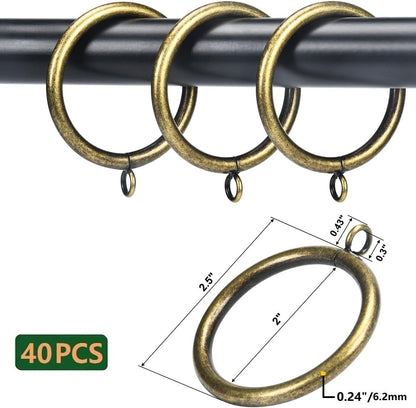 Thick Metal Curtain Rings,2.0-Inch Inner Diameter, 0.24-Inch Wire Diameter Fit up 1.7-inch Rods (Antique Brass-40Pcs)