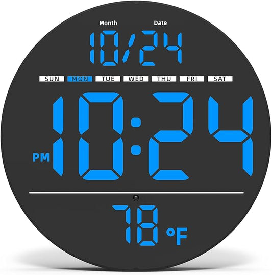 Digital Wall Clock with Large LED Display, Temperature, Auto-Brightness | Small by DigitalClocks