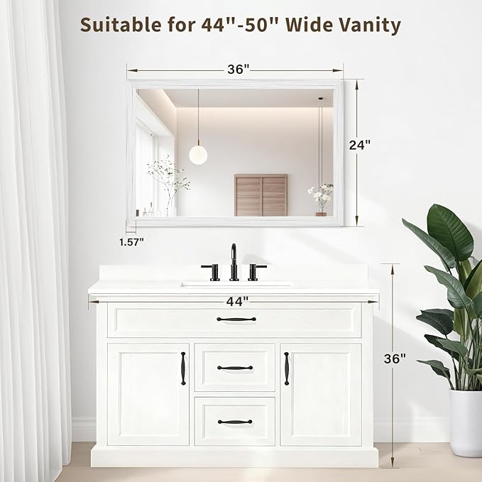 White Wood Effect Framed Wall Mirror, 24x36 Rectangle Mirror, Anti-desilvering - Image 2