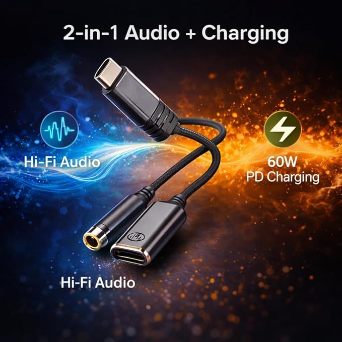 Mizi [2025 Upgraded USB-C to 3.5mm Headphone & Charger Adapter – 2-in-1 Type-C - Image 5
