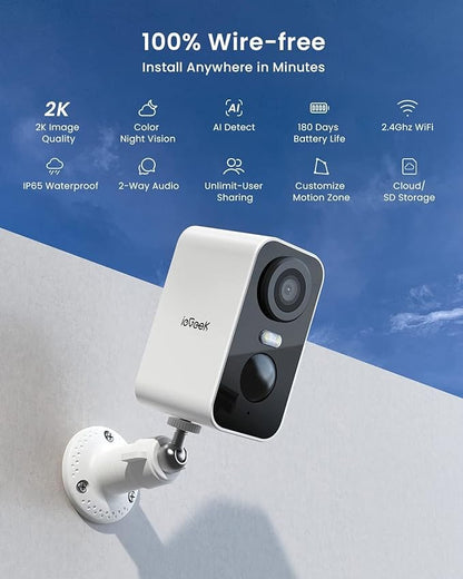 ieGeek Security Cameras Wireless Outdoor 4pcs, 2K 3MP Battery Powered WiFi - Image 2