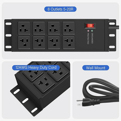 CCCEI 2PCS Heavy Duty Power Strip Surge Protector 20 AMP, 8 Outlets 12 Gauge - Image 6