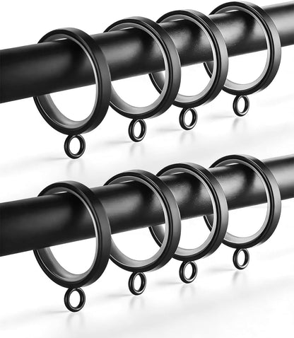 18 Pack Curtain Rings with Clips,1-5/8 Inch Black Curtain Rings | Quiet Nylon Inserts,Glide Smoothly,Fits 1" to 1-4" Curtain Rods,Curtain Clips for Bedroom