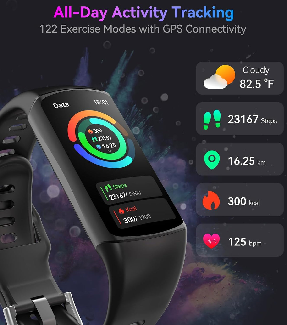 fitness tracker with heart rate blood oxygen blood showing dimensions