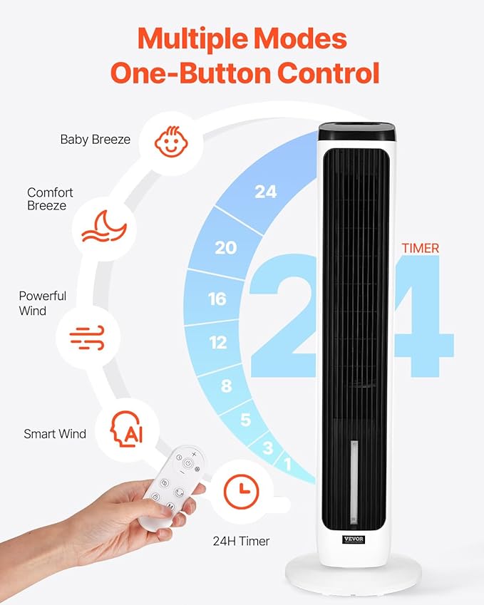 VEVOR Evaporative Air Cooler, Standing Fans that Blow Cold Air, 23.3ft/s 70° - Image 6