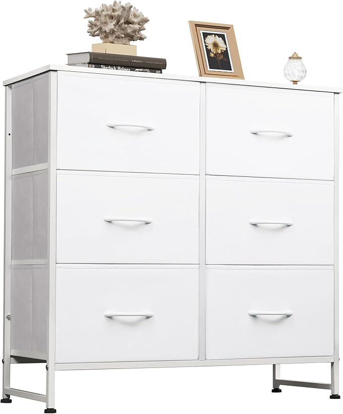 WLIVE White Dresser for Bedroom, 6 Drawer Double Dresser, Fabric Storage Tower by WLIVE