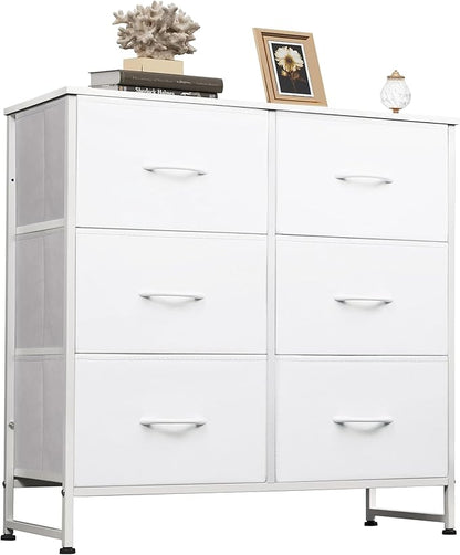 WLIVE White Dresser for Bedroom, 6 Drawer Double Dresser, Fabric Storage Tower by WLIVE