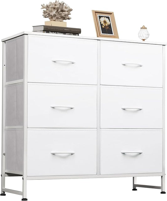 WLIVE White Dresser for Bedroom, 6 Drawer Double Dresser, Fabric Storage Tower by WLIVE