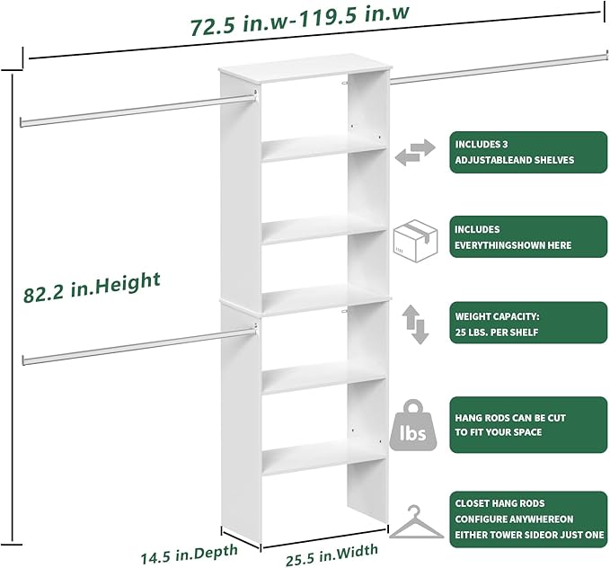 Closet System, 25.5" Wide Closet Organizer System - Image 7