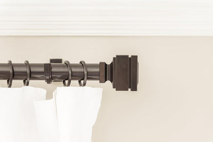BLASTHOME® Luxury Step Square Finials – Fits Only Signature Collection Curtain Rods (Rod Not Included) – Premium Quality, Heavy Metal – Set of Two – Tuxedo Black Finish