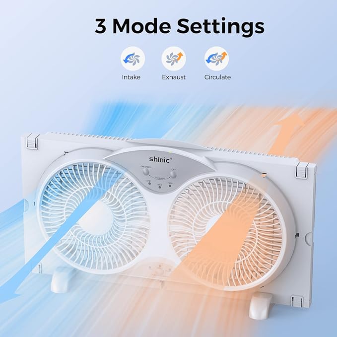 shinic 9" Twin Window Fan with Reversible Airflow, Removable Cover and Bug - Image 4