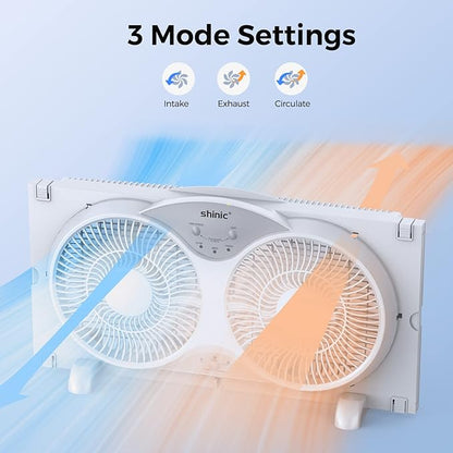 shinic 9" Twin Window Fan with Reversible Airflow, Removable Cover and Bug - Image 4