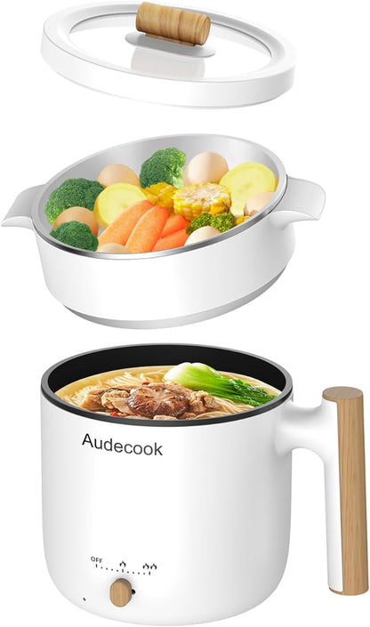 Audecook Hot Pot Electric with Steamer, 1.8L Portable Mini Travel Cooker by Audecook