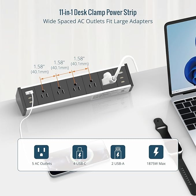 Tecmojo Desk Clamp Power Strip 5 Outlet - Image 4