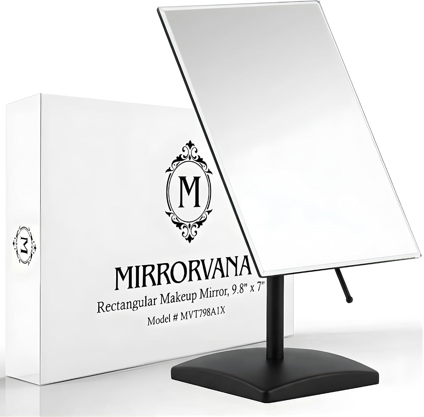 Large Adjustable Table Desk Mirror with Stand, 9.8" x 7" (Black) | Personal Face Mirror Fits Vanity, Bathroom Countertop, or Office Desktop with Stable Base for Styling, Makeup & Daily Care