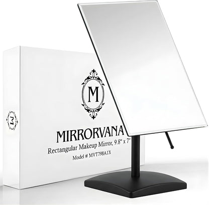 Large Adjustable Table Desk Mirror with Stand, 9.8" x 7" (Black) | Personal Face Mirror Fits Vanity, Bathroom Countertop, or Office Desktop with Stable Base for Styling, Makeup & Daily Care