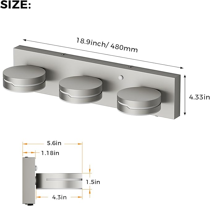 LED Vanity Lights 18.9in Bathroom Lights Fixtures Over Mirror 3 Light LED - Image 8