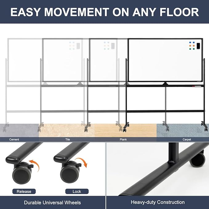 Dry Erase Whiteboard Easel on Wheels - Image 5