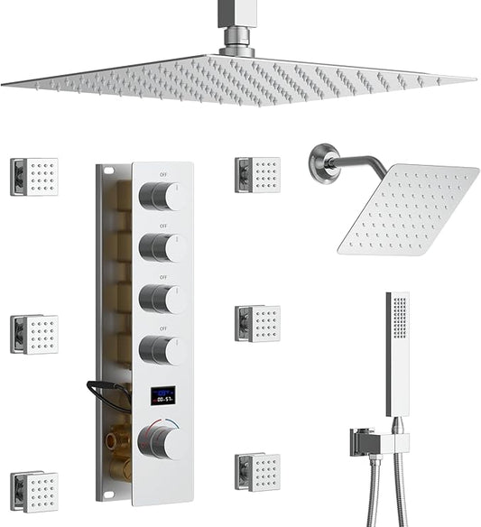 KATAIS Full Body Shower System Chrome Tempreature Display Shower Faucet Set by KATAIS