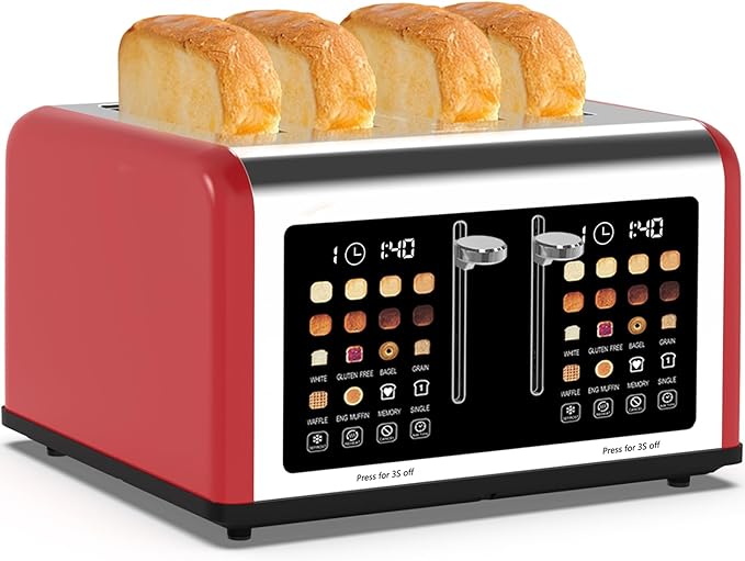 4 Slice Toaster Touch Screen, Stainless Steel Toasters Digital Timer, Dual by Clixane