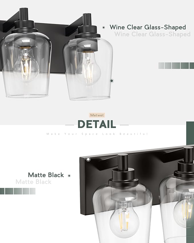 METWET Bathroom Light Fixtures, 3-Light Modern Vanity Light - Image 5