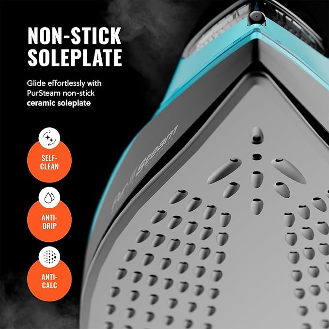 PurSteam SteamTech Elite 1750W Steam Iron, Digital Temp Control & LED Display - Image 3