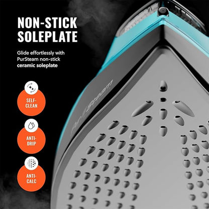PurSteam SteamTech Elite 1750W Steam Iron, Digital Temp Control & LED Display - Image 3