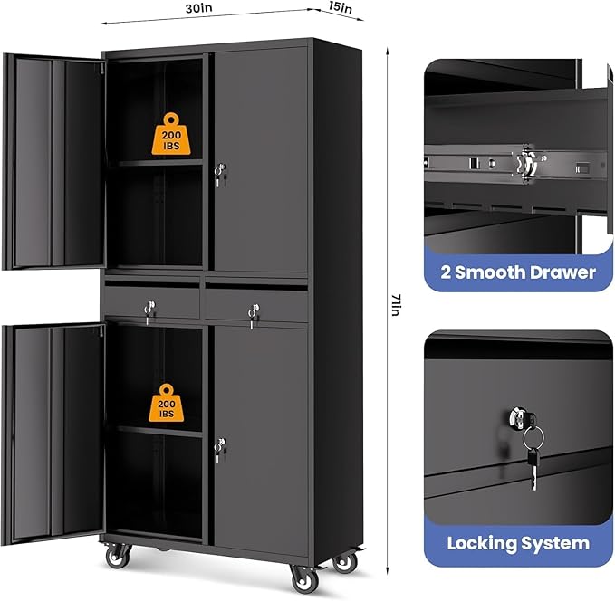 GarveeHome 73'' Metal Storage Cabinet, Heavy Duty Garage Storage - Image 3