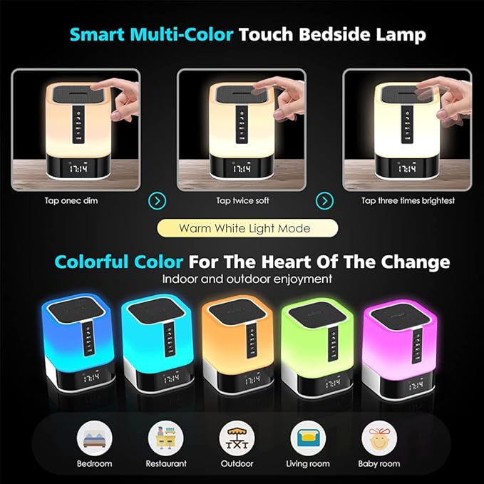 Hetyre Night Light Bluetooth Speaker, 5 in 1 Touch Control Bedside Lamp - Image 2