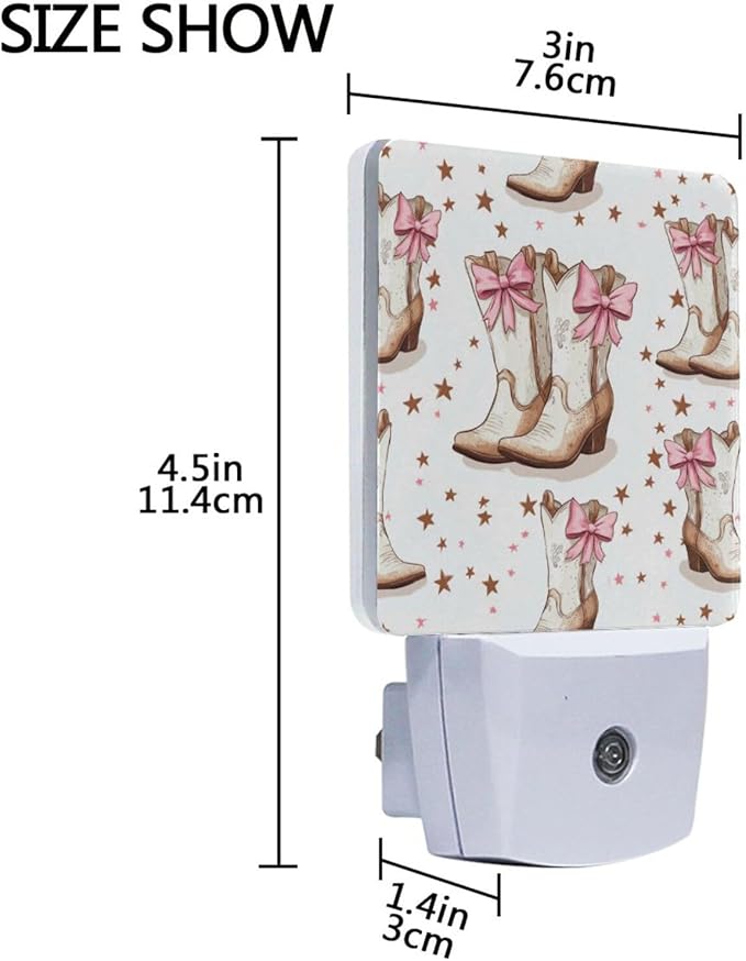 Pigsaly Led Night Light Cowgirl Boots Bows Night Light Plug in Wall Lamp Smart - Image 3