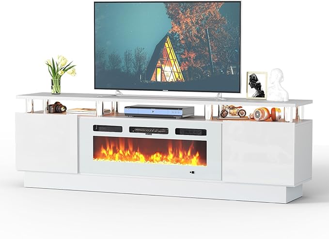 Fireplace TV Stand with Two Hinged Doors - Image 4