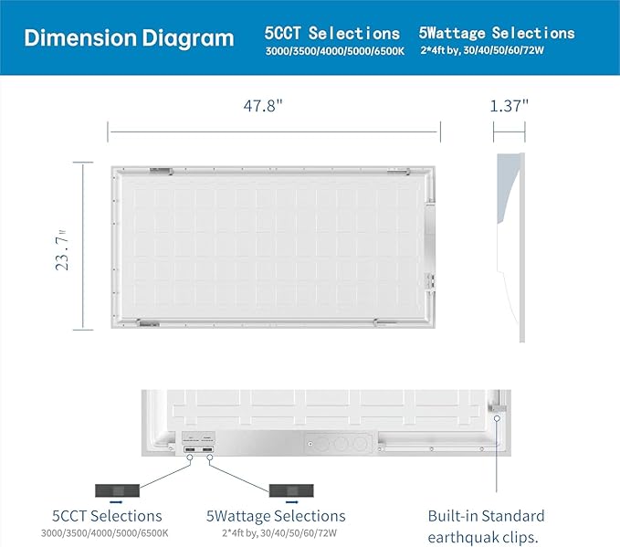 2x4 FT LED Light Flat Panel, 5 CCT 3K | 3.5K | 4K | 5K | 6.5K, Dimmable - Image 5