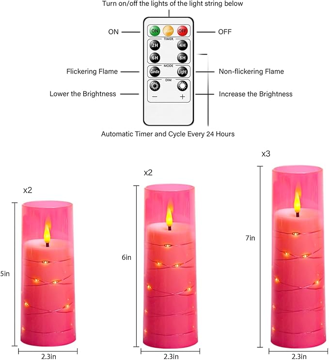 Flameless Candles with Embedded Star String, Battery Operated LED Pillar - Image 5