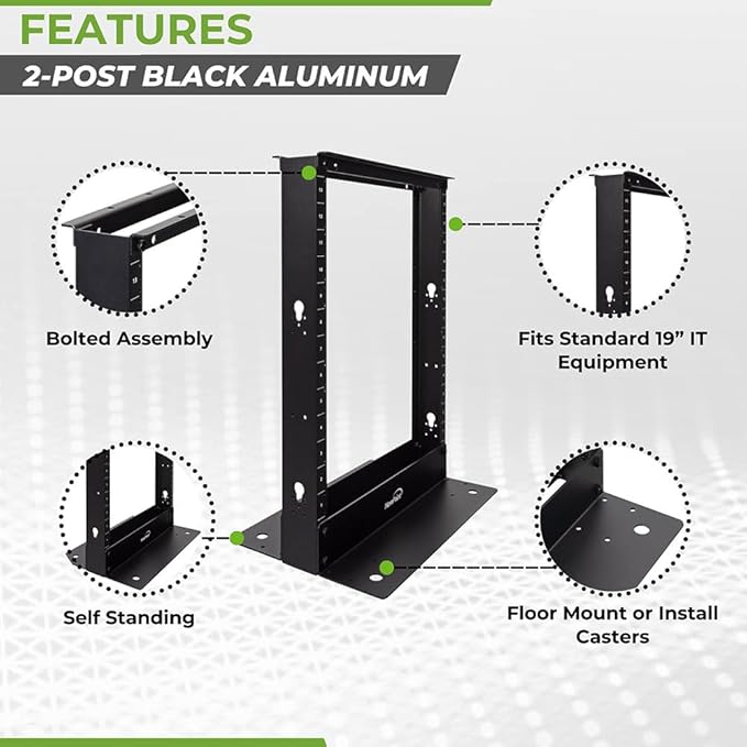 NavePoint 13U 2 Post Open Frame Server Rack - Image 2