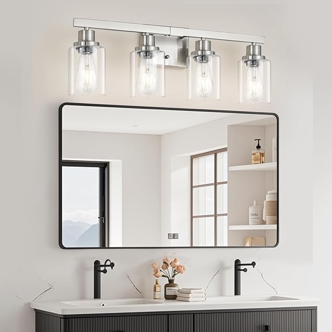 DIKAIDA Bathroom Vanity Light, 4-Light Nickel Modern Matte Wall Sconce Lighting - Image 6
