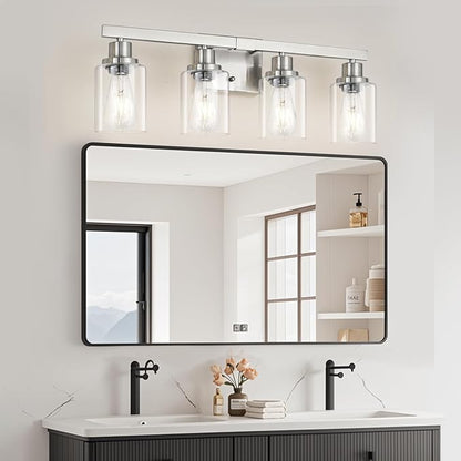 DIKAIDA Bathroom Vanity Light, 4-Light Nickel Modern Matte Wall Sconce Lighting - Image 6
