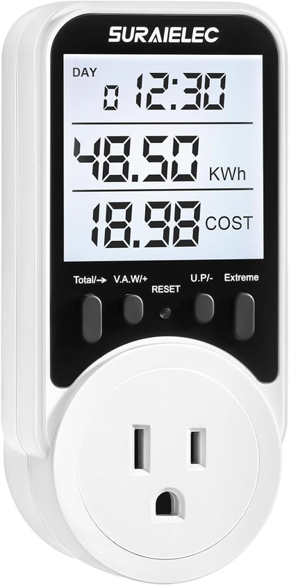 Suraielec Watt Meter, Plug-in Socket Power Meter, 90V-250V Wide Range, Backlit by SURAIELEC