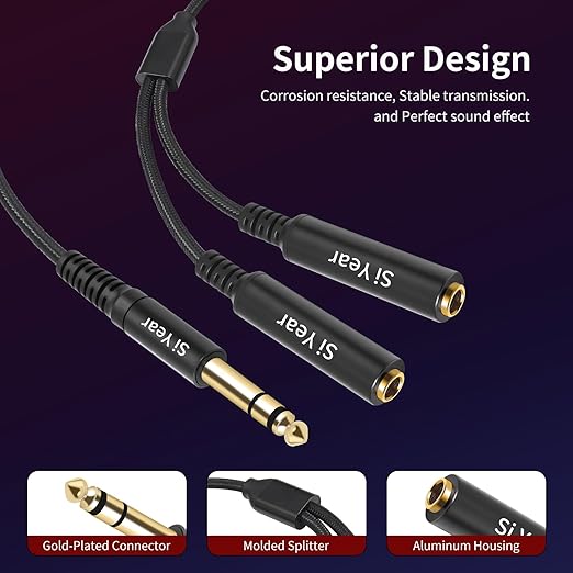 SiYear 1/4" Splitter Cable, 6.35mm TRS to Dual 1/4 inch Female Stereo Y - Image 4
