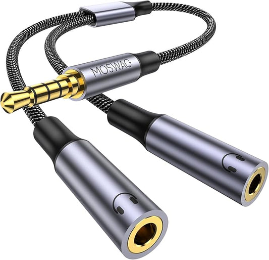 MOSWAG Headphone Splitter for 2 TRRS Headphones, 3.5mm Male to 2 Female Audio by MOSWAG