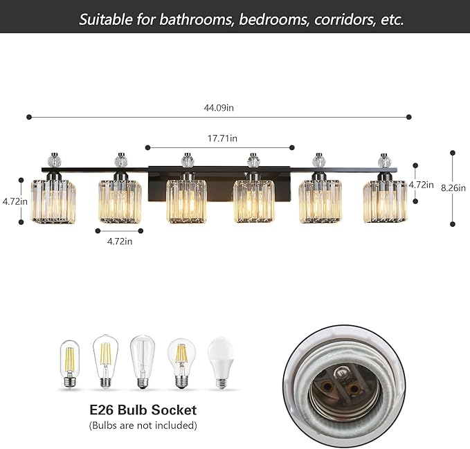 FDPBY Vanity Lights 6-Light Modern Crystal Vanity Light Plating Black Bathroom - Image 5