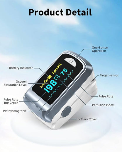 Fingertip Pulse Oximeter Blood Oxygen Saturation Monitor Pulse Ox, Heart Rate - Image 2