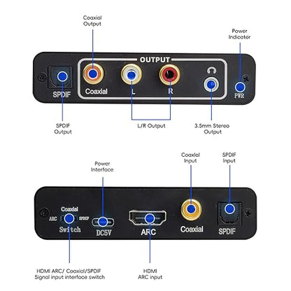 HDMI ARC Audio Extractor, DAC Converter, 192KHz Digital to Analog Audio - Image 3