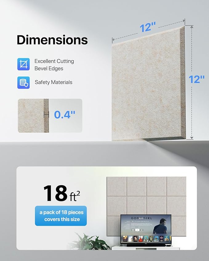 18 Pack Soundproof Wall Panels Self-Adhesive, Square Sound Proof Foam Panels - Image 5