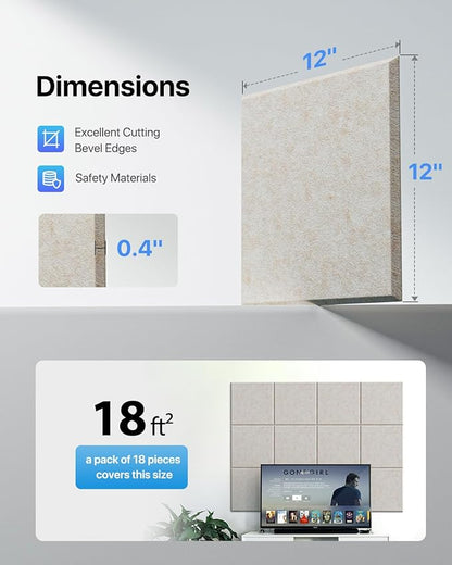 18 Pack Soundproof Wall Panels Self-Adhesive, Square Sound Proof Foam Panels - Image 5