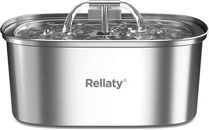 Cat Water Fountain Stainless Steel: 3.2L/108oz Pet Foundatin Water Bowl by Rellaty