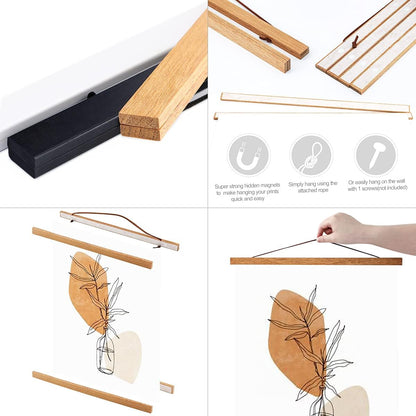 Ywlake Magnetic Poster Hanger, 18x24 18x12 18x24 Poster Frame Wood Wooden Magnet Print Posters Dowel Scroll Hanger Hangers Hanging Kit for Walls Map Canvas Artwork (Teak Wood, 18", 2 Packs)
