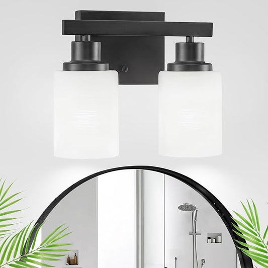 DIKAIDA Bathroom Light Fixtures Over Mirror, 2-Light Modern Matte Black Vanity by DIKAIDALights