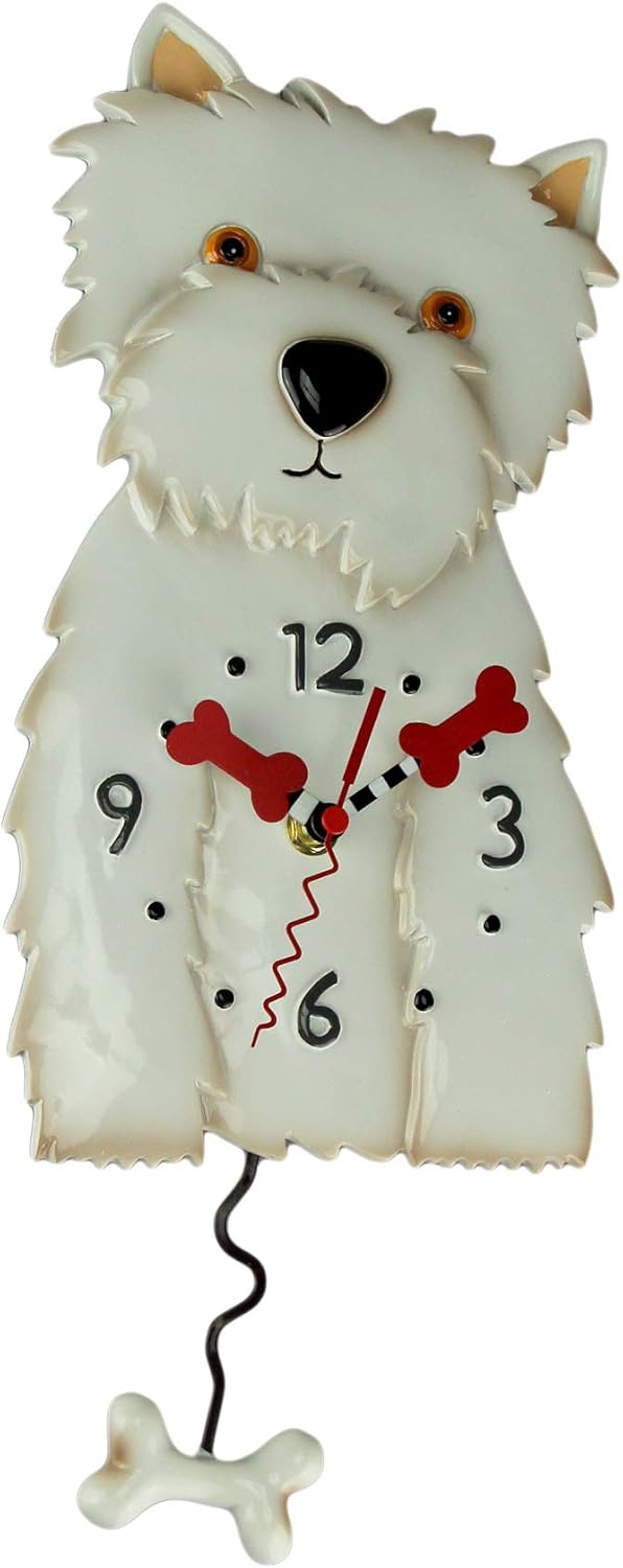 Enesco Allen Designs Westin the West Highland Terrier Dog Sculpted Pendulum Wall Clock, 15 Inch, White