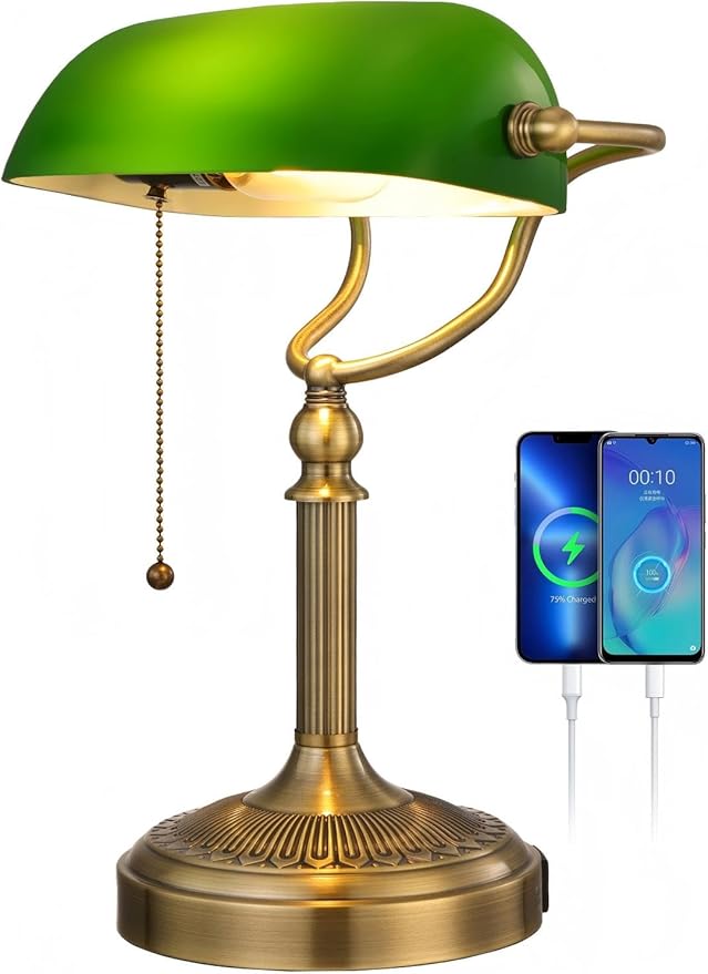 Newrays Green Glass Bankers Desk Lamp by Newrays