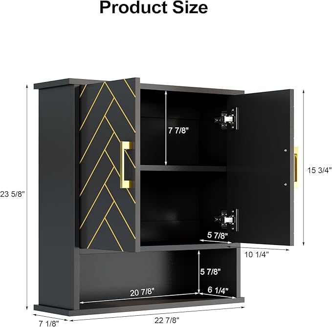 Black Chevron Pattern Bathroom Wall Cabinet, Modern Hanging Medicine Cabinet - Image 2